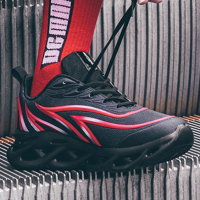 Mens Sneakers Sports Running Shoes-Black Red