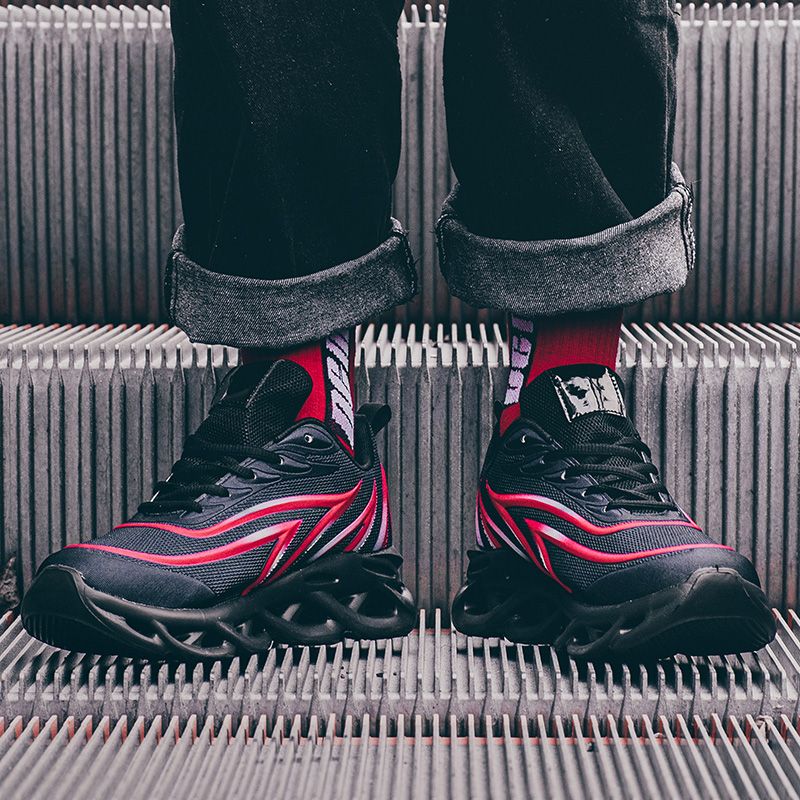 Mens Sneakers Sports Running Shoes-Black Red