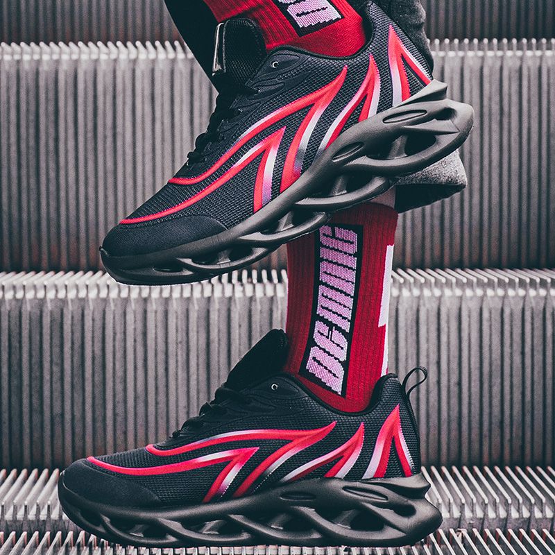 Mens Sneakers Sports Running Shoes-Black Red