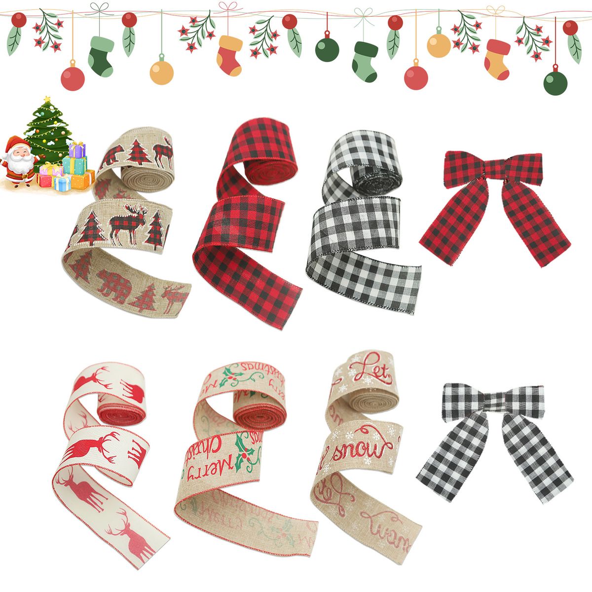 Christmas Ribbon Wired DIY Bow Flower Craft Ribbon For