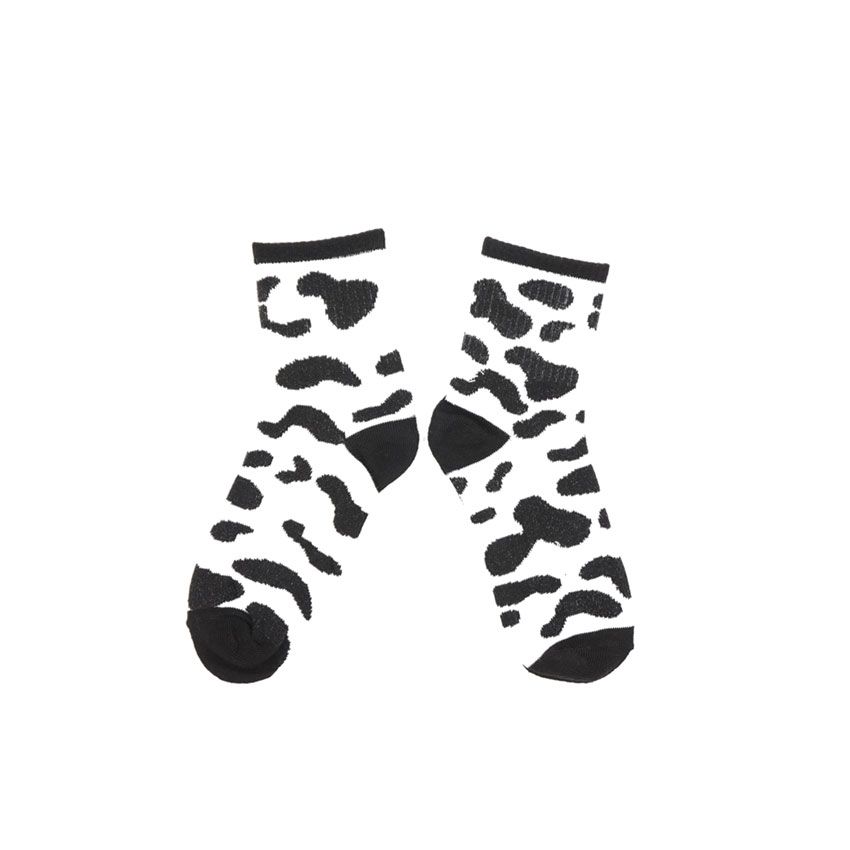 Yafeng Flower Korean Street Black And White Cow Fashion Pure Cotton Medium Tube Socks Personalized Classic Skateboard Women's Stockings