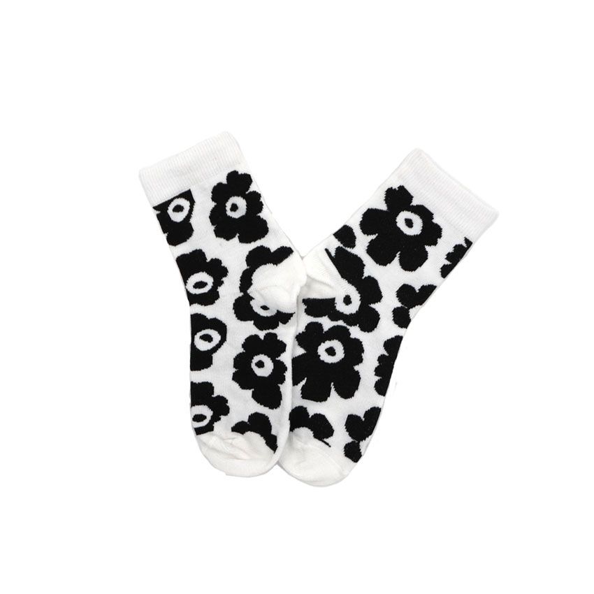Yafeng Flower Korean Street Black And White Cow Fashion Pure Cotton Medium Tube Socks Personalized Classic Skateboard Women's Stockings