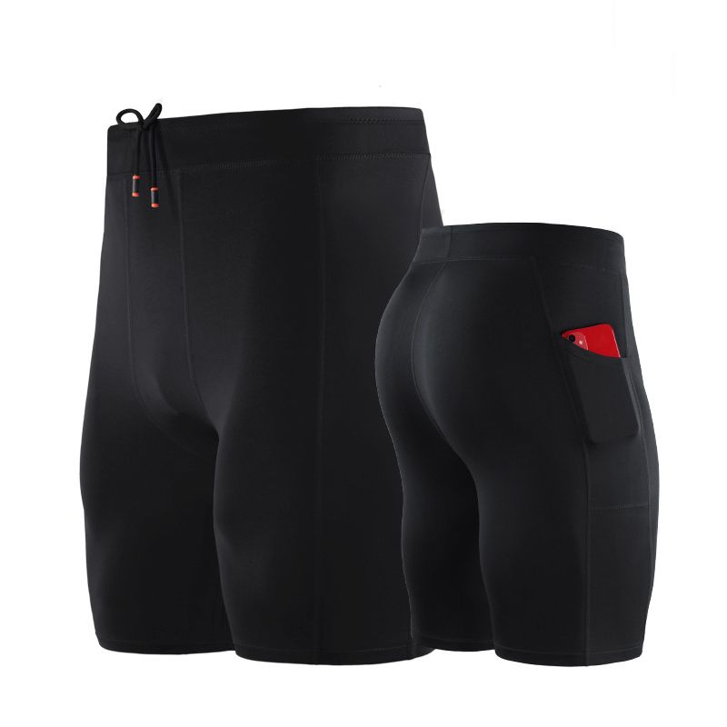 Sport Shorts For Men Running Tights Fitness Gym Clothing Male Training Bottoms Boxer Basketball Football Jerseys With Pocket-black