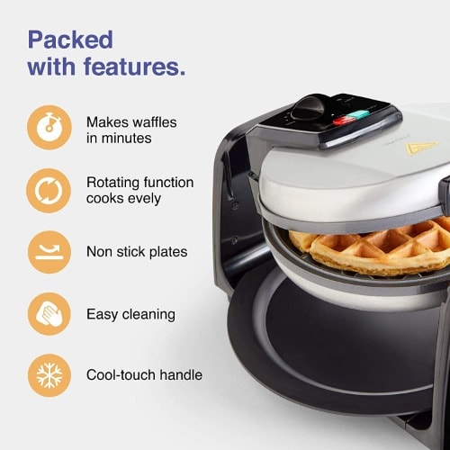 Waffle Maker With Rotating Iron - Cool Touch Handles & Adjustable Temperature Control - 1000W