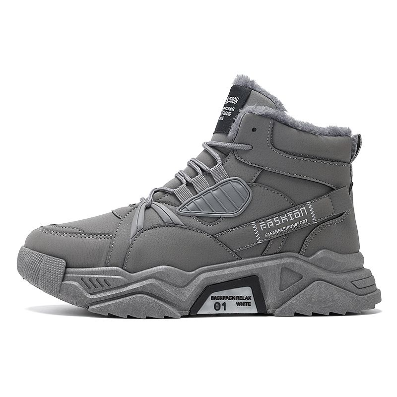 Autumn Winter Snow Boots  Men Warm Plush Boots High Top Shoes Chaussure Mans Casual Shoes Western Desert Footwear Male Sneakers-gray