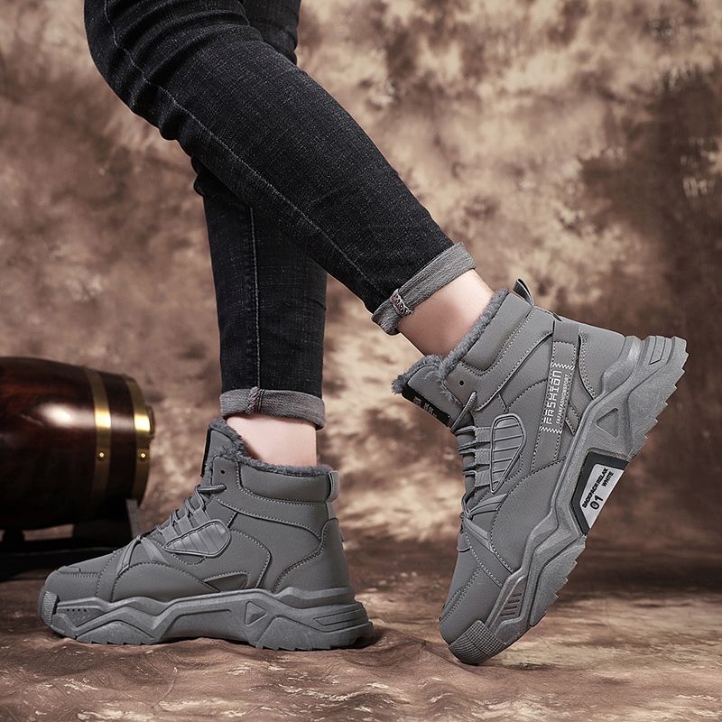 Autumn Winter Snow Boots  Men Warm Plush Boots High Top Shoes Chaussure Mans Casual Shoes Western Desert Footwear Male Sneakers-gray