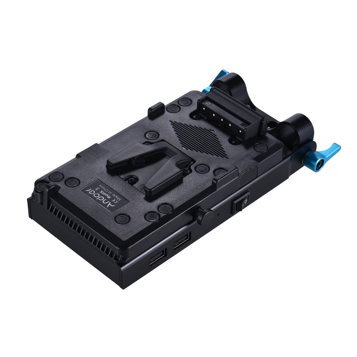 Andoer V Mount V-lock Battery Plate Adapter with 15mm Dual Hole Rod Clamp LP-E6 Dummy Battery Adapter for BMCC BMPCC Canon 5D2/5D3/5D4/80D/6D2/7D2 for Monitor Audio Recorder Microphone Frequency Divider