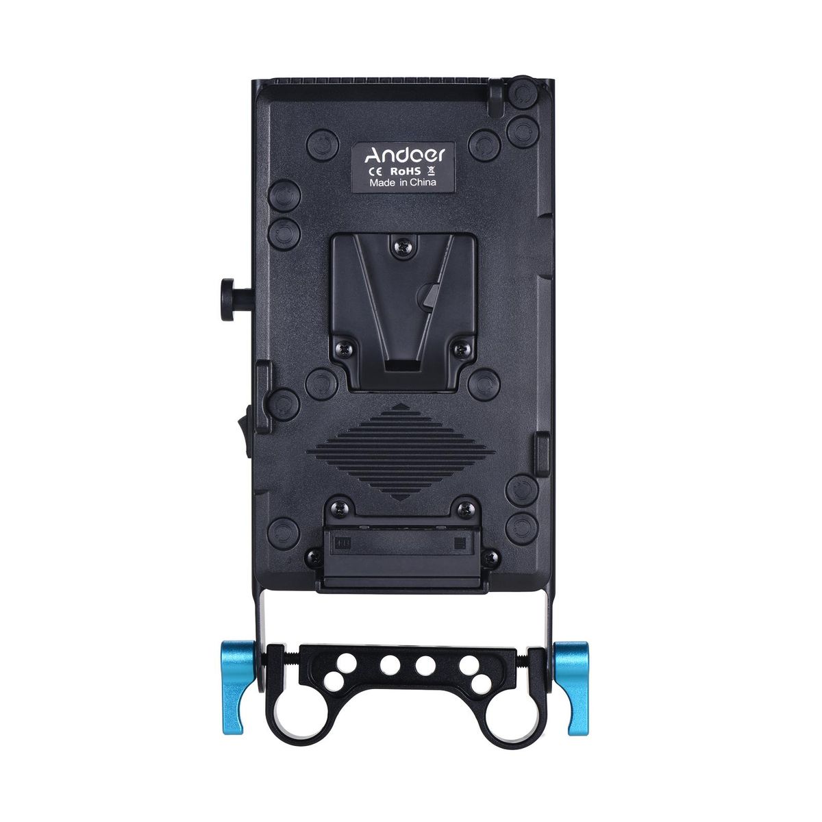 Andoer V Mount V-lock Battery Plate Adapter with 15mm Dual Hole Rod Clamp LP-E6 Dummy Battery Adapter for BMCC BMPCC Canon 5D2/5D3/5D4/80D/6D2/7D2 for Monitor Audio Recorder Microphone Frequency Divider
