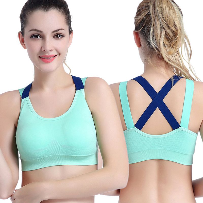 Sexy Sports Bra Top For Fitness Women Push Up Cross Straps Yoga Running Gym Femme Active Wear Padded Underwear Crop Tops Female 3828-Green