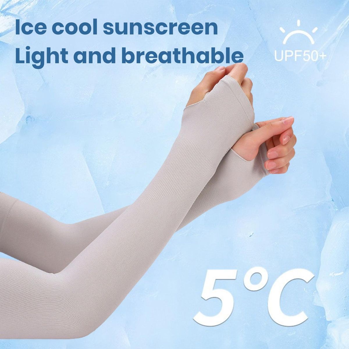 Sunshield Arm Sleeves Ice Silk Thumbhole Design Unisex for Cycling Grey