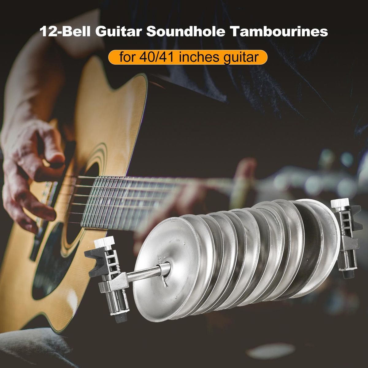 12-Bell Guitar Soundhole Tambourines Guitar Playing and Accompaniment Ring Bell Stainless Steel Jingles for 40/41 Inches Guitar