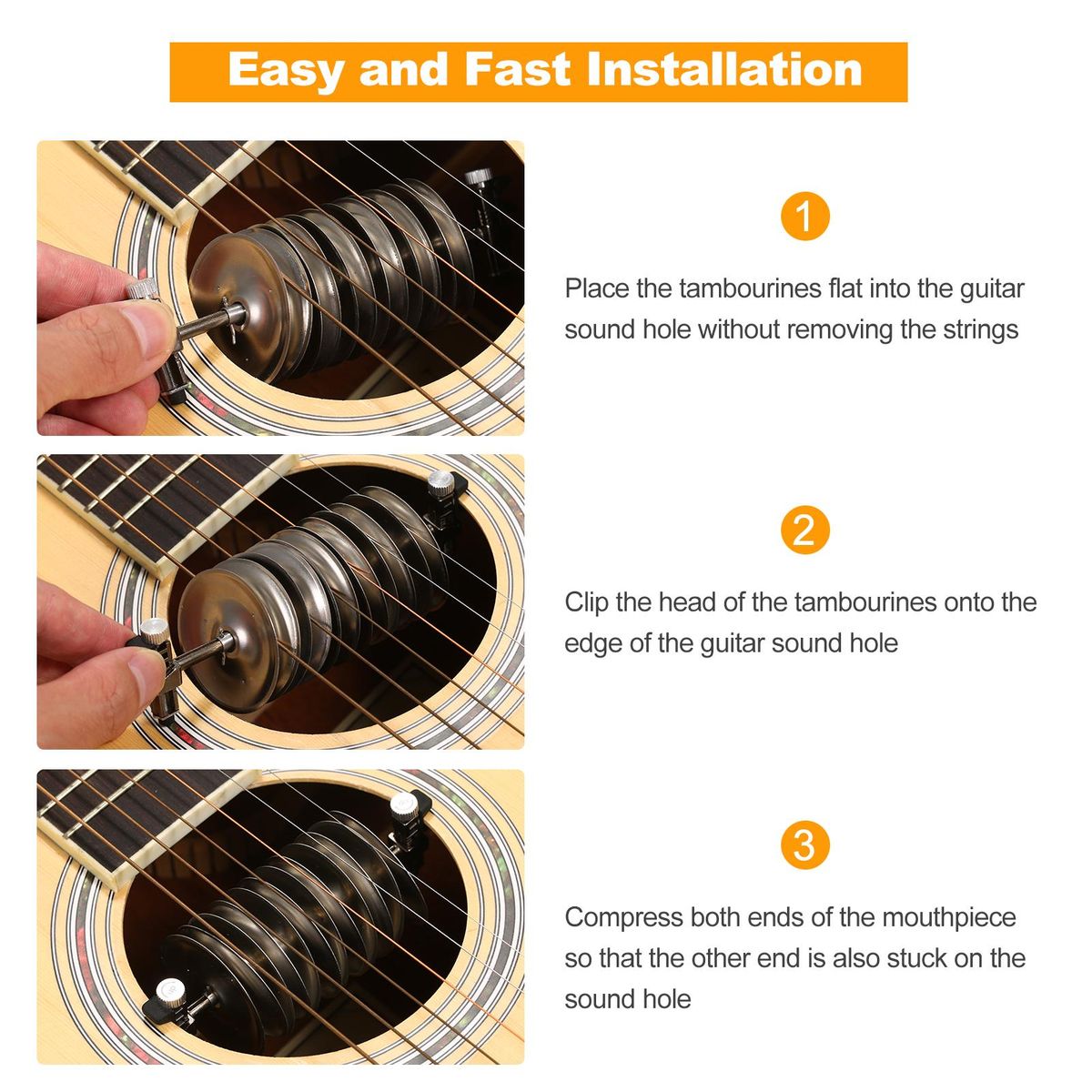 12-Bell Guitar Soundhole Tambourines Guitar Playing and Accompaniment Ring Bell Stainless Steel Jingles for 40/41 Inches Guitar