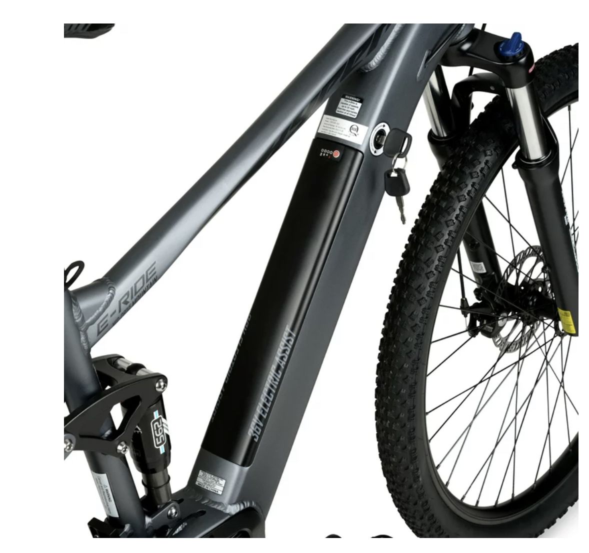 E-Ride Electric Bike, Mid-Drive MTB Dual-Suspension, 36 Volt Battery, 20+ Mile Range,