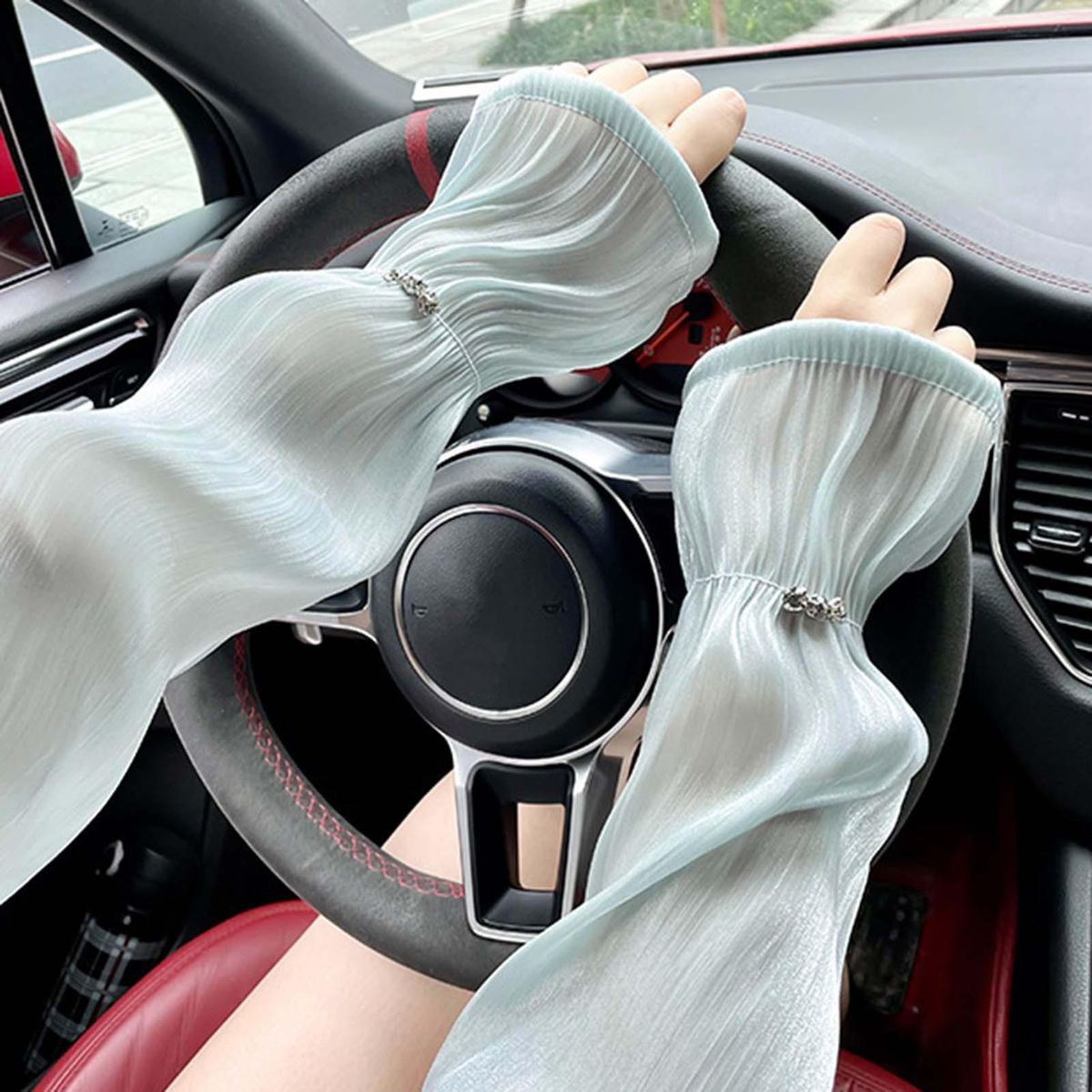 1 Pair Sports Arm Sleeves Outdoor Driving Loose Arm Covers Green