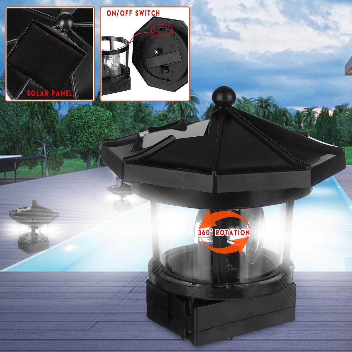 Solar Powered LED Rotating Lighthouse Light Garden Lawn Lamp Yard Outdoor Decor