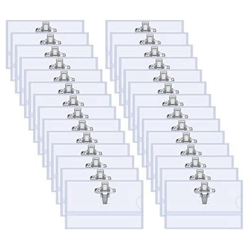 100Pcs Pin Style Clip Horizontal Name Badge Holders with