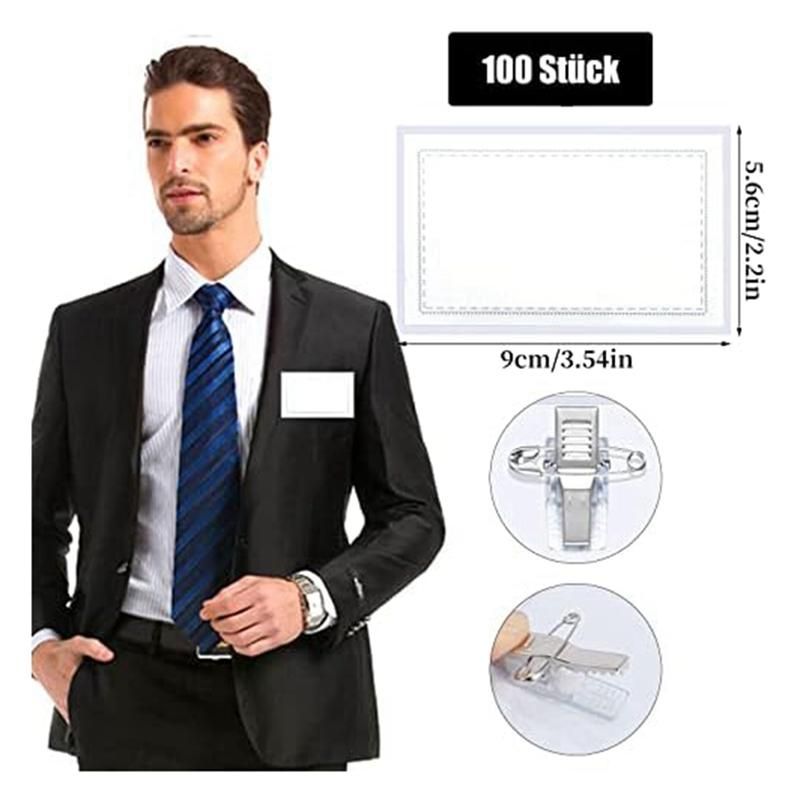 100Pcs Pin Style Clip Horizontal Name Badge Holders with