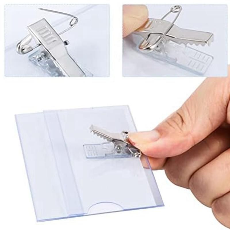 100Pcs Pin Style Clip Horizontal Name Badge Holders with