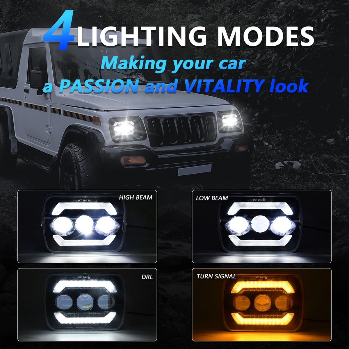 2Pcs 7 inch LED Headlights Approved 7x6 5x7 inch LED Headlights with White High/Low Beam DRL Amber Turn Signal 7'' Square Headlamp 6000K 180W IP67 Waterproof