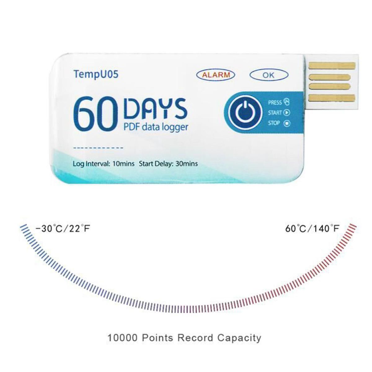 Temperature Data TempU05 60 PDF Report Temperature Recorder Single Use USB Temperature Record Instrument