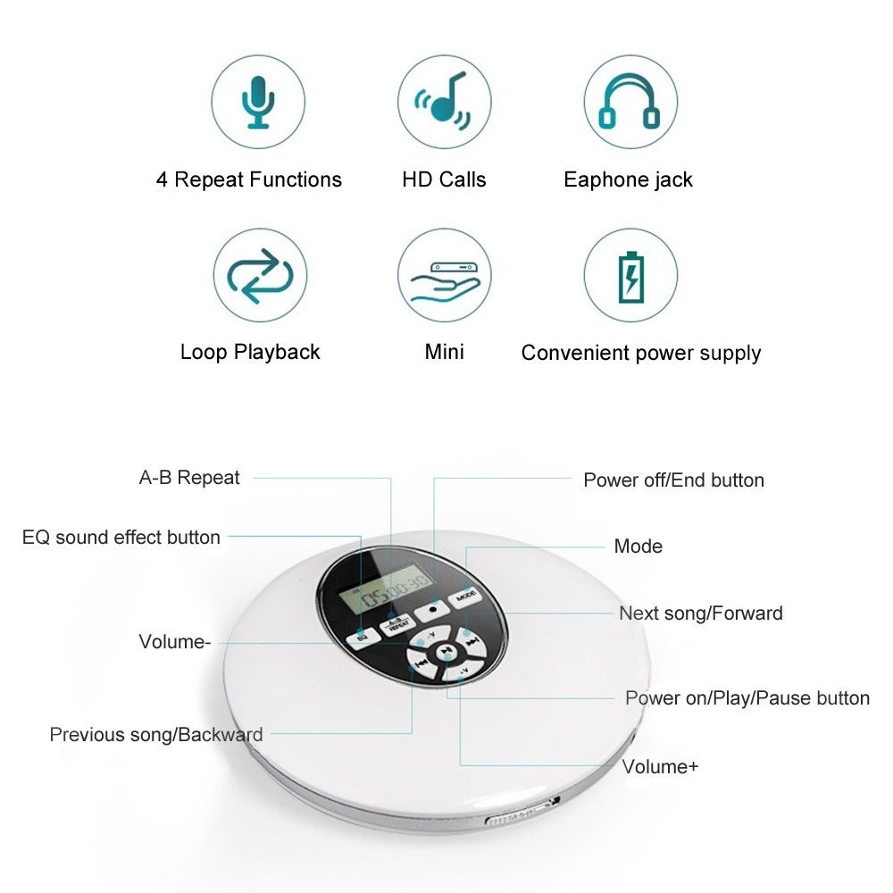 YR-Q50 Portable CD Player Anti-Skid Small Music CD Walkman