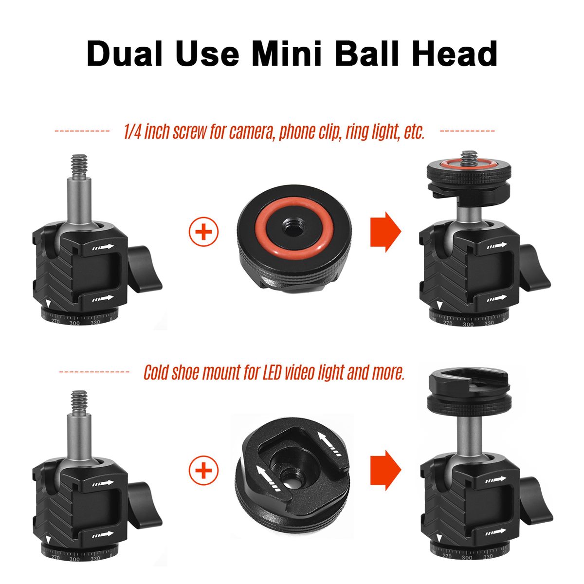 Multi-functional Mini Ball Head 360°Rotatable Aluminum