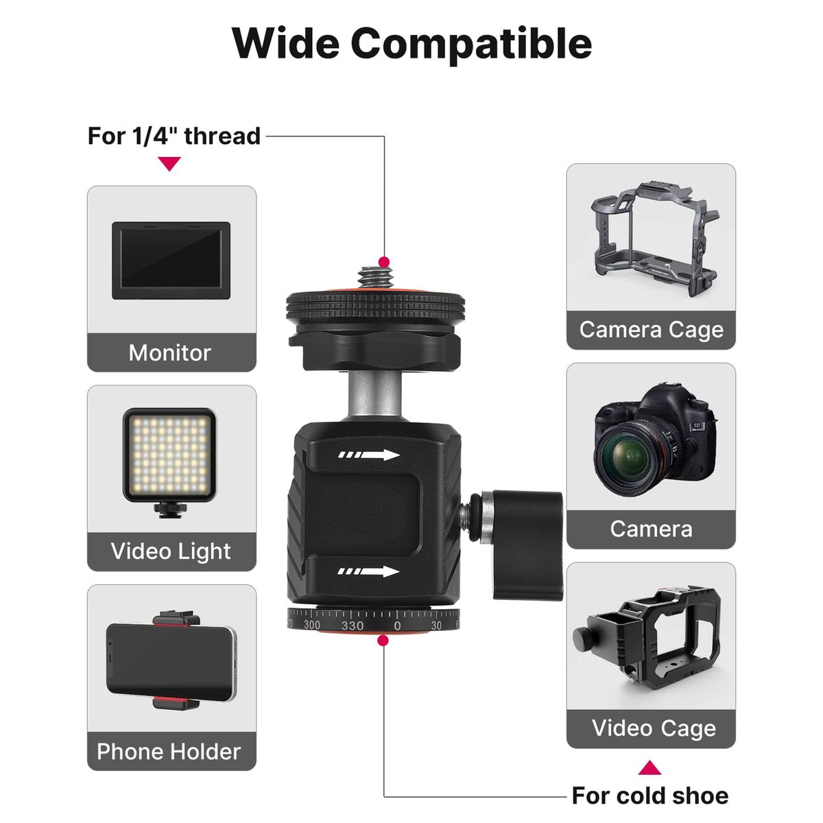 Multi-functional Mini Ball Head 360°Rotatable Aluminum