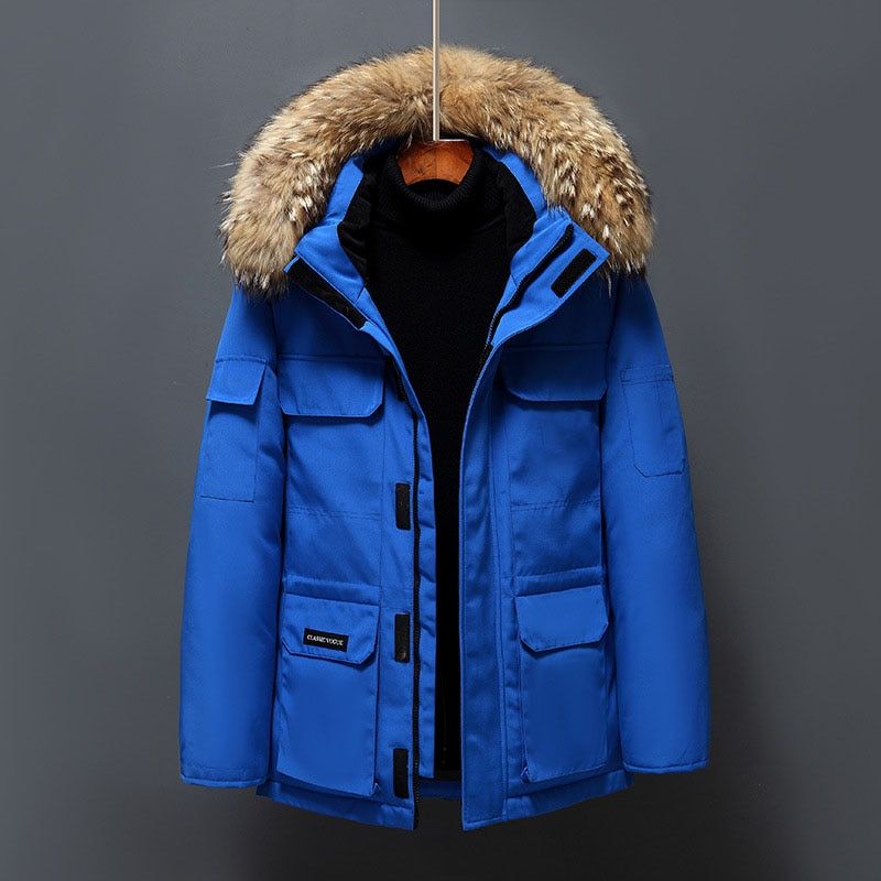 Fur Collar  Duck Down Winter Jacket Men Windproof Hooded Thicken Multi-pocket