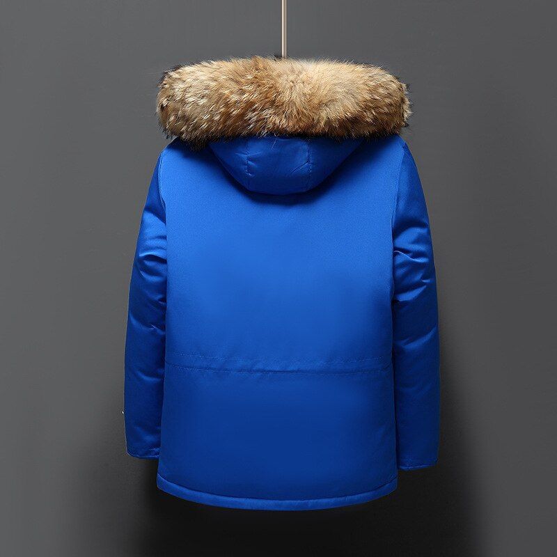 Fur Collar  Duck Down Winter Jacket Men Windproof Hooded Thicken Multi-pocket