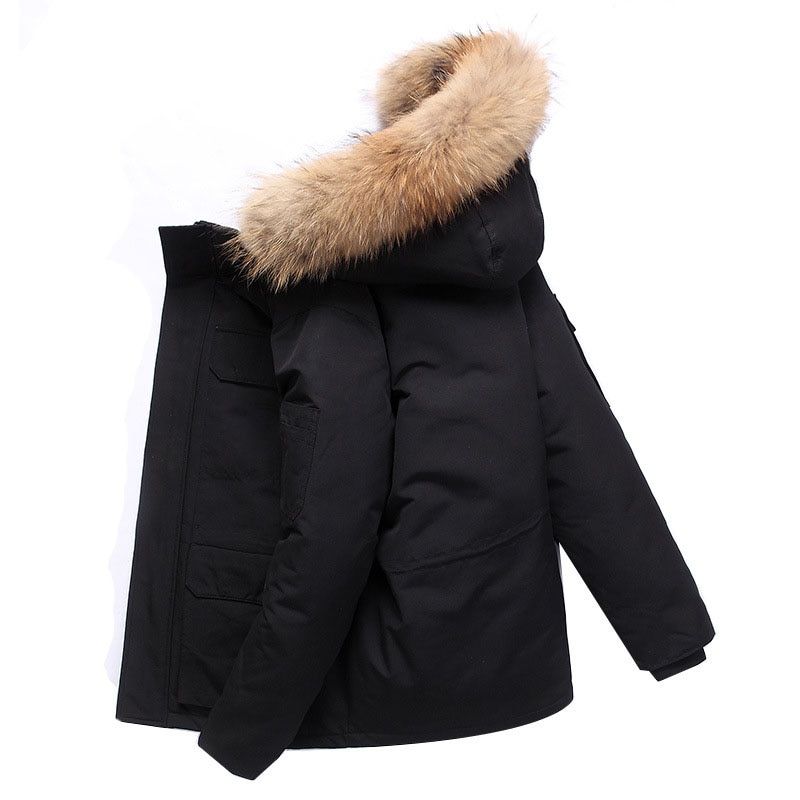 Fur Collar  Duck Down Winter Jacket Men Windproof Hooded Thicken Multi-pocket