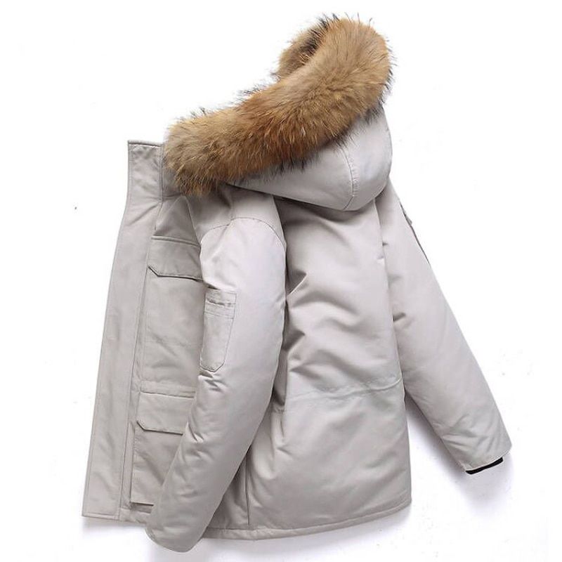 Fur Collar  Duck Down Winter Jacket Men Windproof Hooded Thicken Multi-pocket