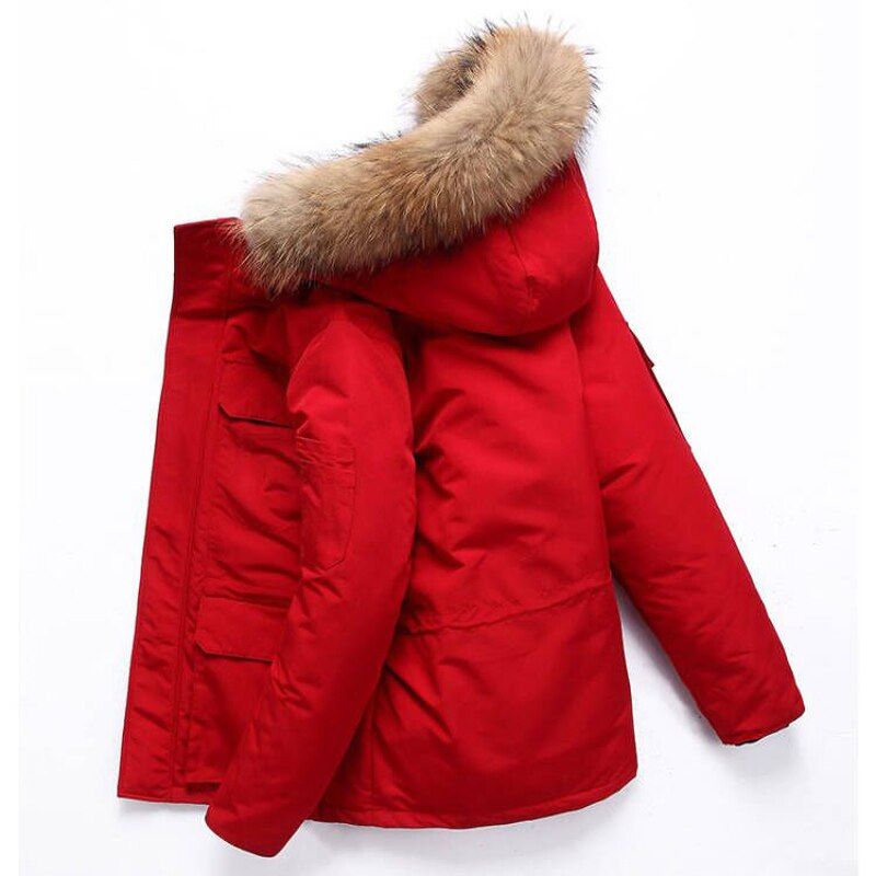 Fur Collar  Duck Down Winter Jacket Men Windproof Hooded Thicken Multi-pocket