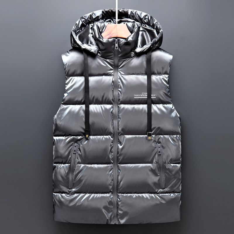 Hooded Vest Jacket Men Winter Puffer Waistcoat Male Warm Casual Zipper Jacket