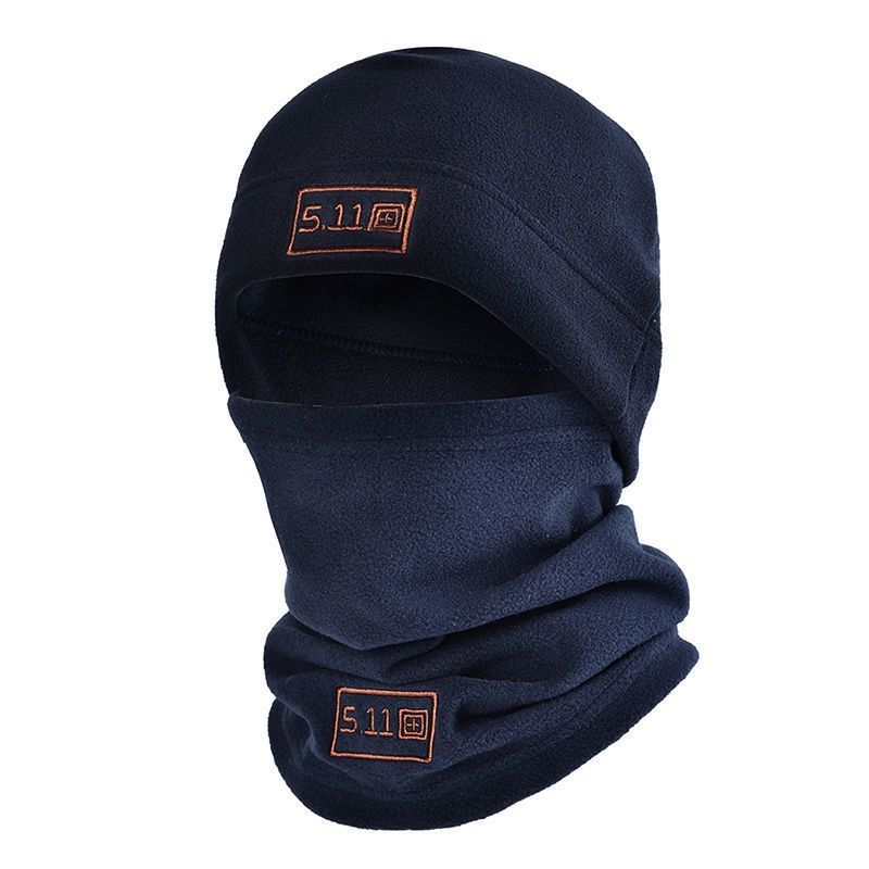 Winter Fleece Hat And Scarf Set Thermal Head Cover  Tactical Warm Balaclava Face Mask Neck Warmer Sport Cycling Ski Scarf Hat-Navy-A