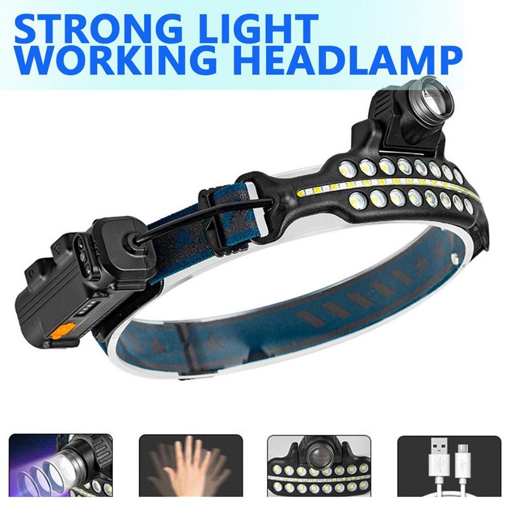 COB Headlight Sensor Head Light Lamp Flashlight with