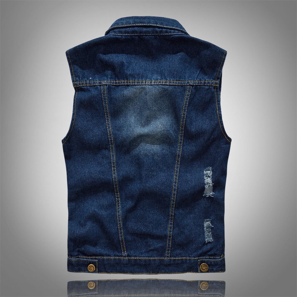 Mens Denim Vest Teens Solid Color Sleeveless Casual Waistcoat Men's Jean Jacket