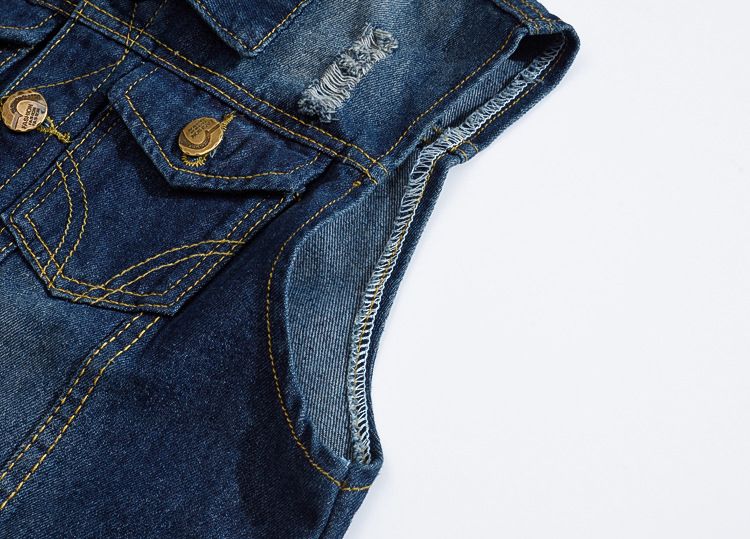 Mens Denim Vest Teens Solid Color Sleeveless Casual Waistcoat Men's Jean Jacket
