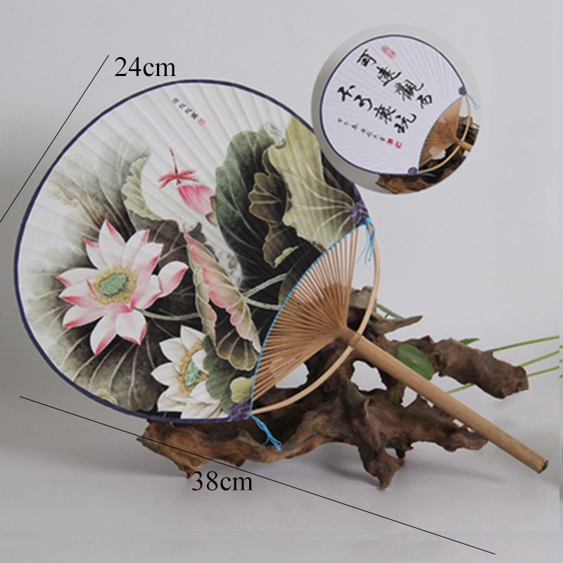 Props Shooting Home For Bamboo Old Fan Fan Cloth Printing Style Collection Silk Round Decoration Pu Fashion Paper Material