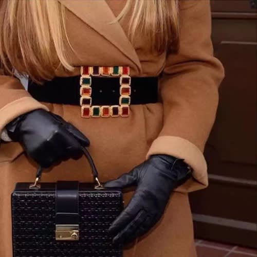 Classy Square Rhinestone Buckle Leather Belt
