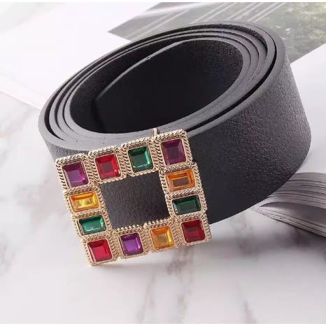Classy Square Rhinestone Buckle Leather Belt