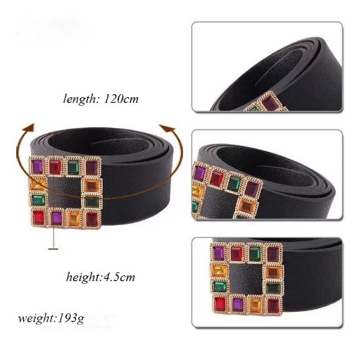 Classy Square Rhinestone Buckle Leather Belt