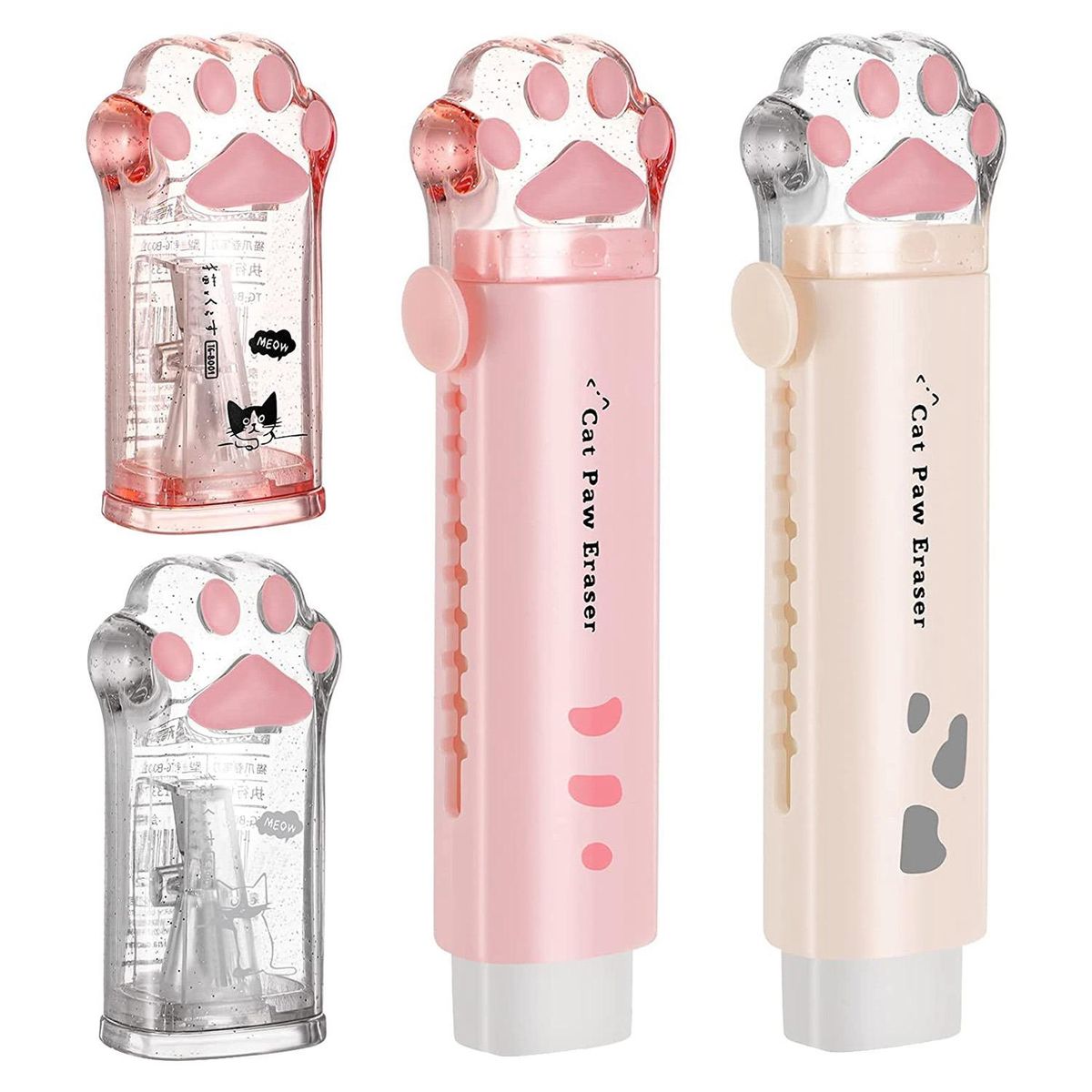 4 Pcs Cute Paw Pencil Sharpener and Paw Shaped Retractable