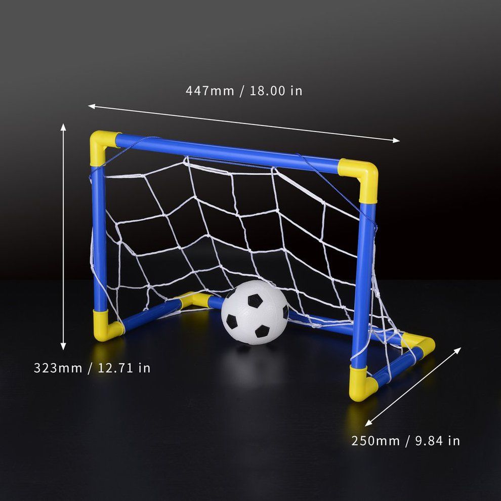 Folding Mini Football So  Er Goal Post Net Set With Pump Kids Sport Toy-Blue &  Yellow