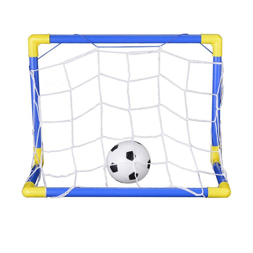 Folding Mini Football So  Er Goal Post Net Set With Pump Kids Sport Toy-Blue &  Yellow