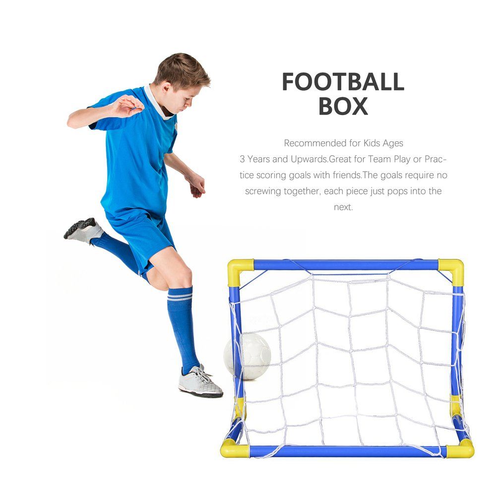 Folding Mini Football So  Er Goal Post Net Set With Pump Kids Sport Toy-Blue &  Yellow