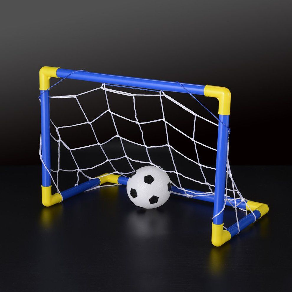 Folding Mini Football So  Er Goal Post Net Set With Pump Kids Sport Toy-Blue &  Yellow
