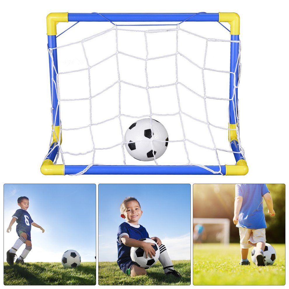 Folding Mini Football So  Er Goal Post Net Set With Pump Kids Sport Toy-Blue &  Yellow