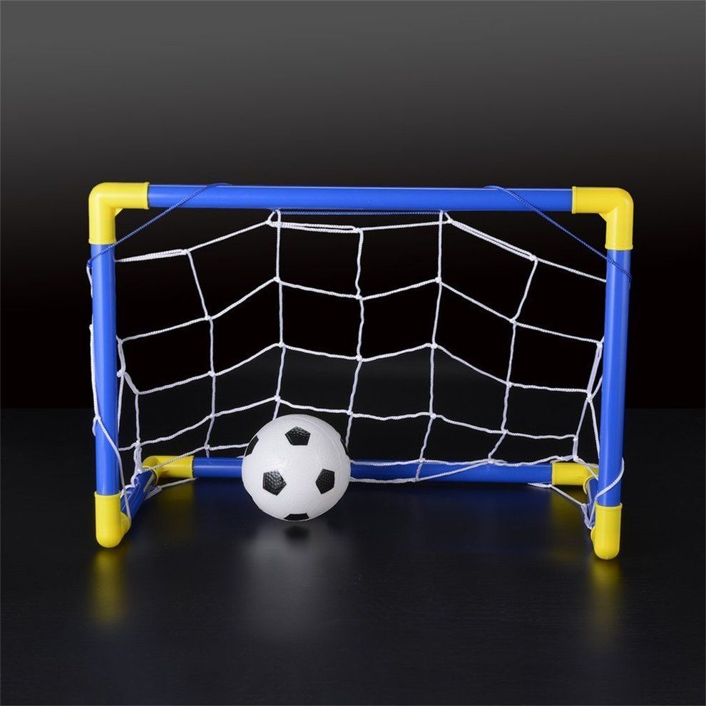 Folding Mini Football So  Er Goal Post Net Set With Pump Kids Sport Toy-Blue &  Yellow