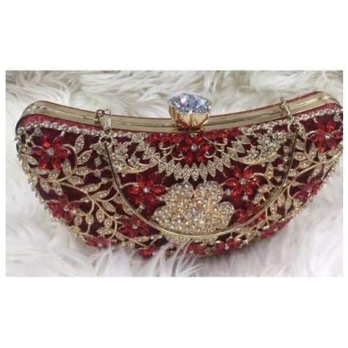 Crystal Metallic Clutch Purse - Wine Red