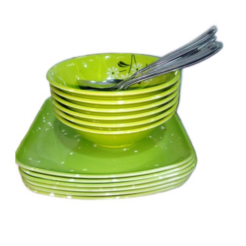 Ceramic Flat Plate 6pcs And Soup Bowl 6pcs With Spoons